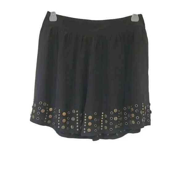 Central Park West Women's Black 100% Silk Studded Mini Skirt - Picture 7 of 8